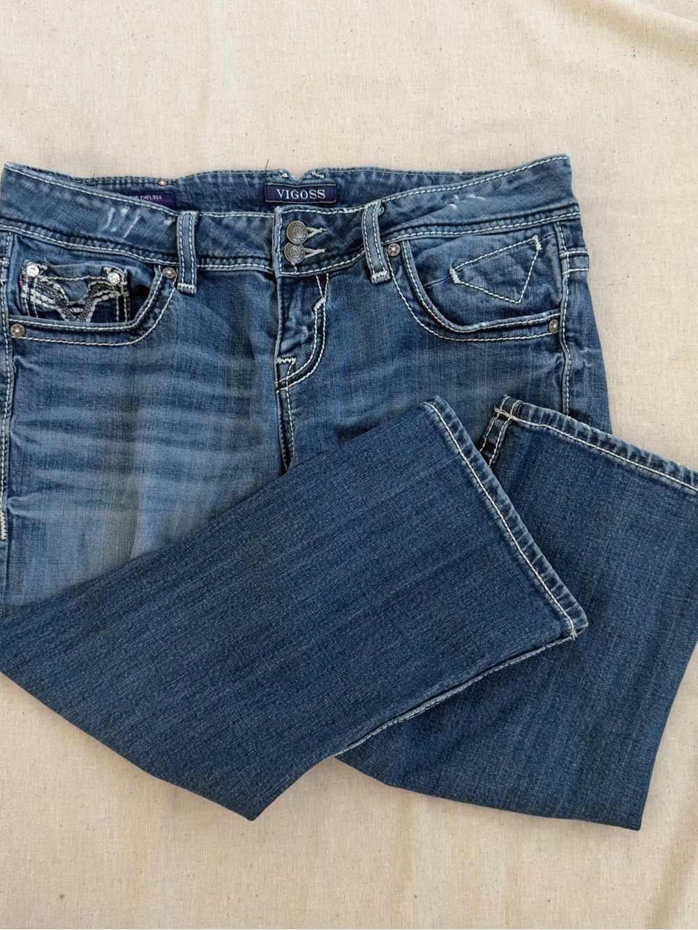 Vigoss Women's Boot Cut Dark Blue Washed Denim Jeans